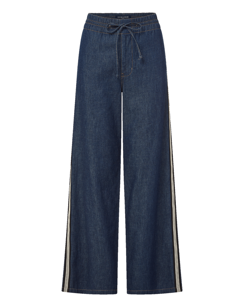 Veronica Beard Taylor Track-Stripe Wide-Leg Jean - Indigo Rinse