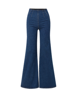 Veronica Beard Blue denim high-waisted flared jeans.