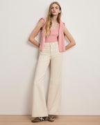 Veronica Beard Kasey Patch-Pocket Wide-Leg Jean - Ecru