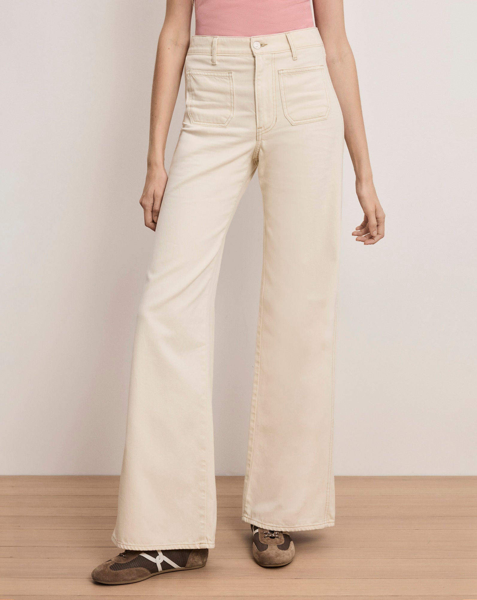 Veronica Beard Kasey Patch-Pocket Wide-Leg Jean - Ecru