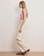 Veronica Beard Kasey Patch-Pocket Wide-Leg Jean - Ecru