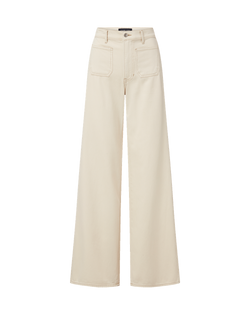 Veronica Beard Beige wide-leg denim jeans with front pockets.