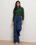 Veronica Beard Bouvet Smocked-Shoulder T-Shirt - Dark Hunter Green