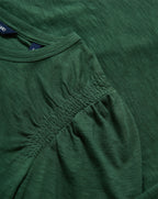 Veronica Beard Bouvet Smocked-Shoulder T-Shirt - Dark Hunter Green