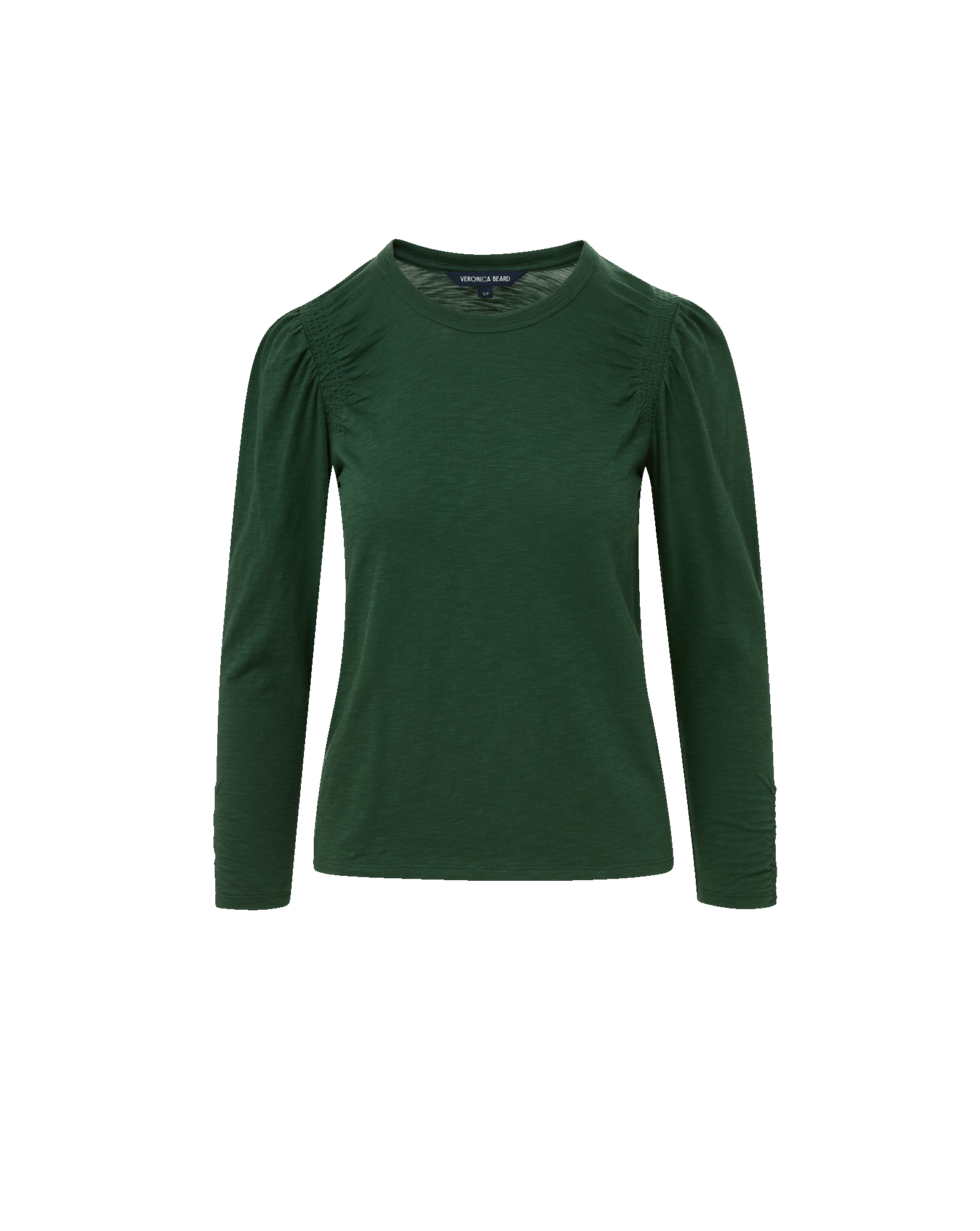 Veronica Beard Bouvet Smocked-Shoulder T-Shirt - Dark Hunter Green