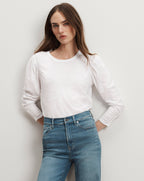 Veronica Beard Bouvet Smocked-Shoulder T-Shirt - White