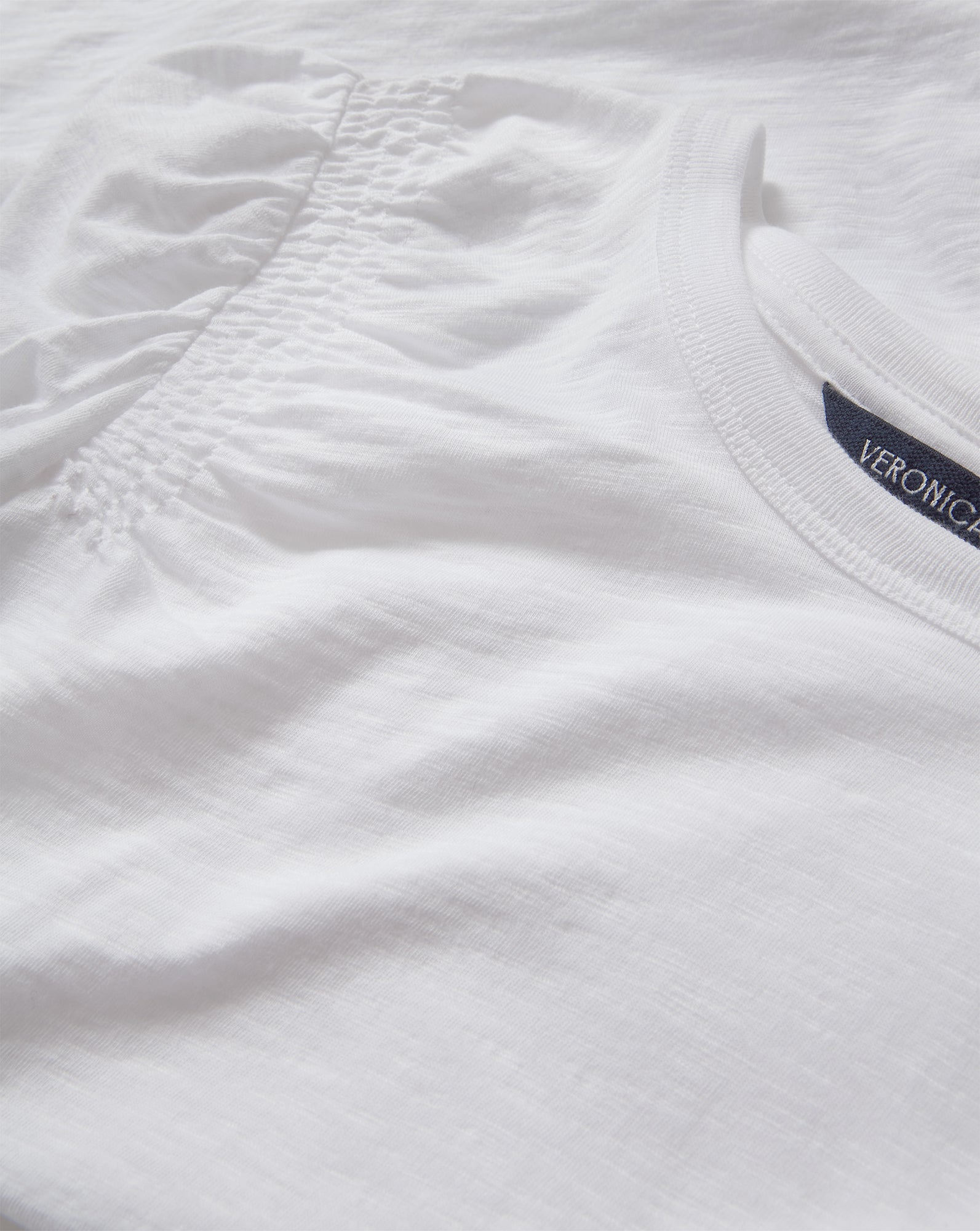 Bouvet Smocked-Shoulder Long-Sleeve T-Shirt in White | Veronica Beard