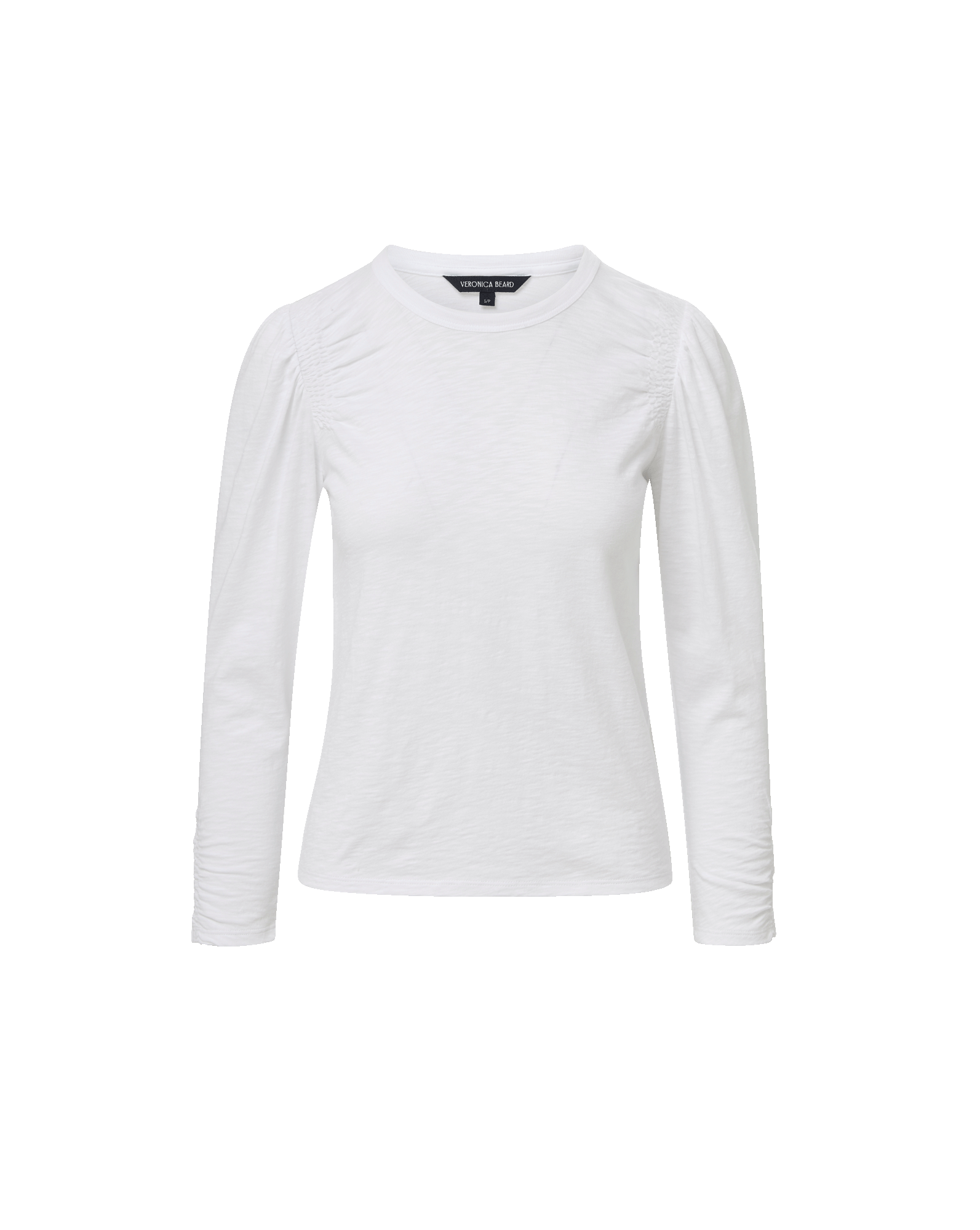 VERONICA XL ホワイト Tシャツ Bouvet Smocked-Shoulder Long-Sleeve T-Shirt in White | Veronica Beard