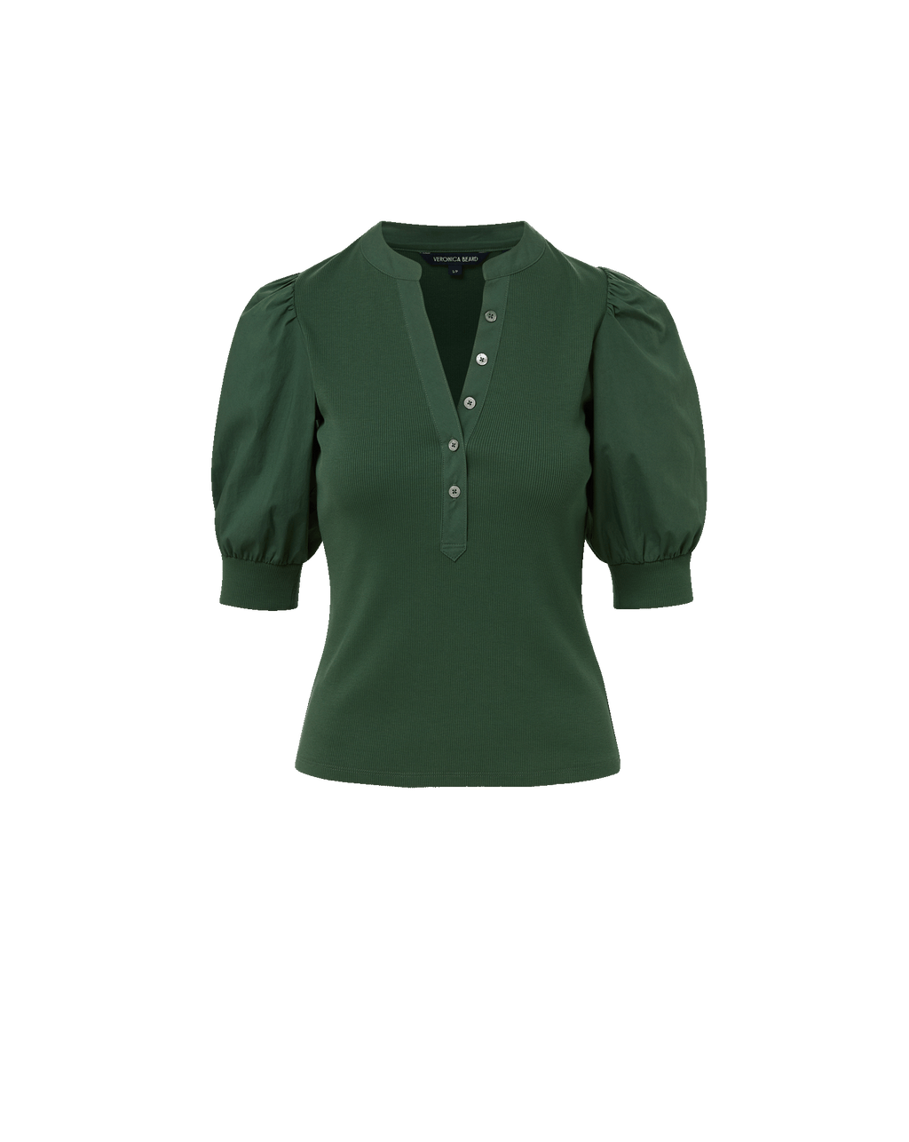 Veronica Beard Coralee Puff-Sleeve Top - Dark Hunter Green