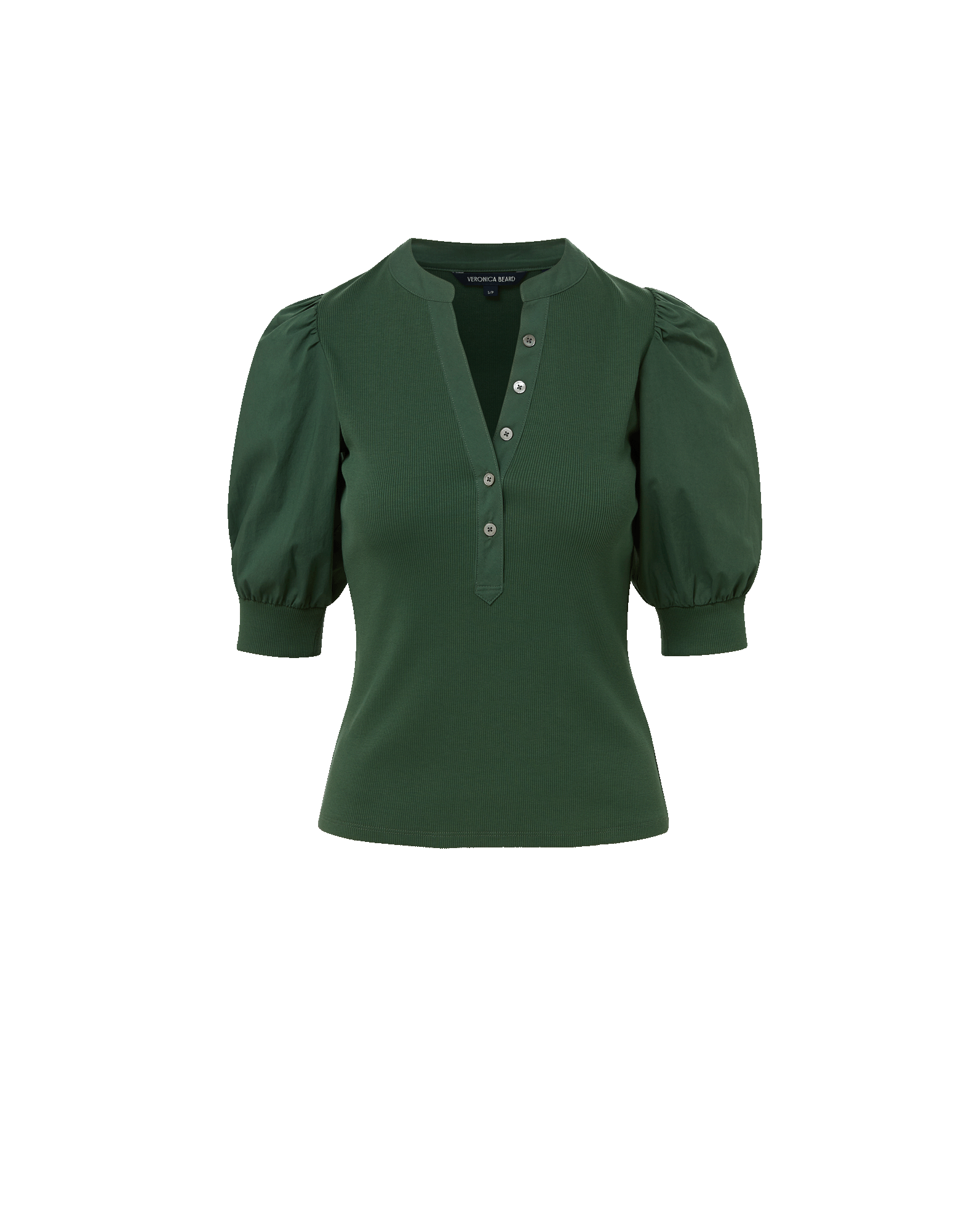 Veronica Beard Coralee Puff-Sleeve Top - Dark Hunter Green