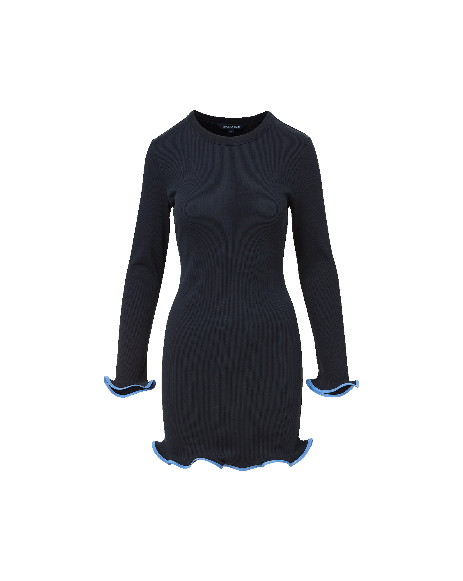 Baranova Ruffle-Trim Mini Dress in Light Blue & Navy