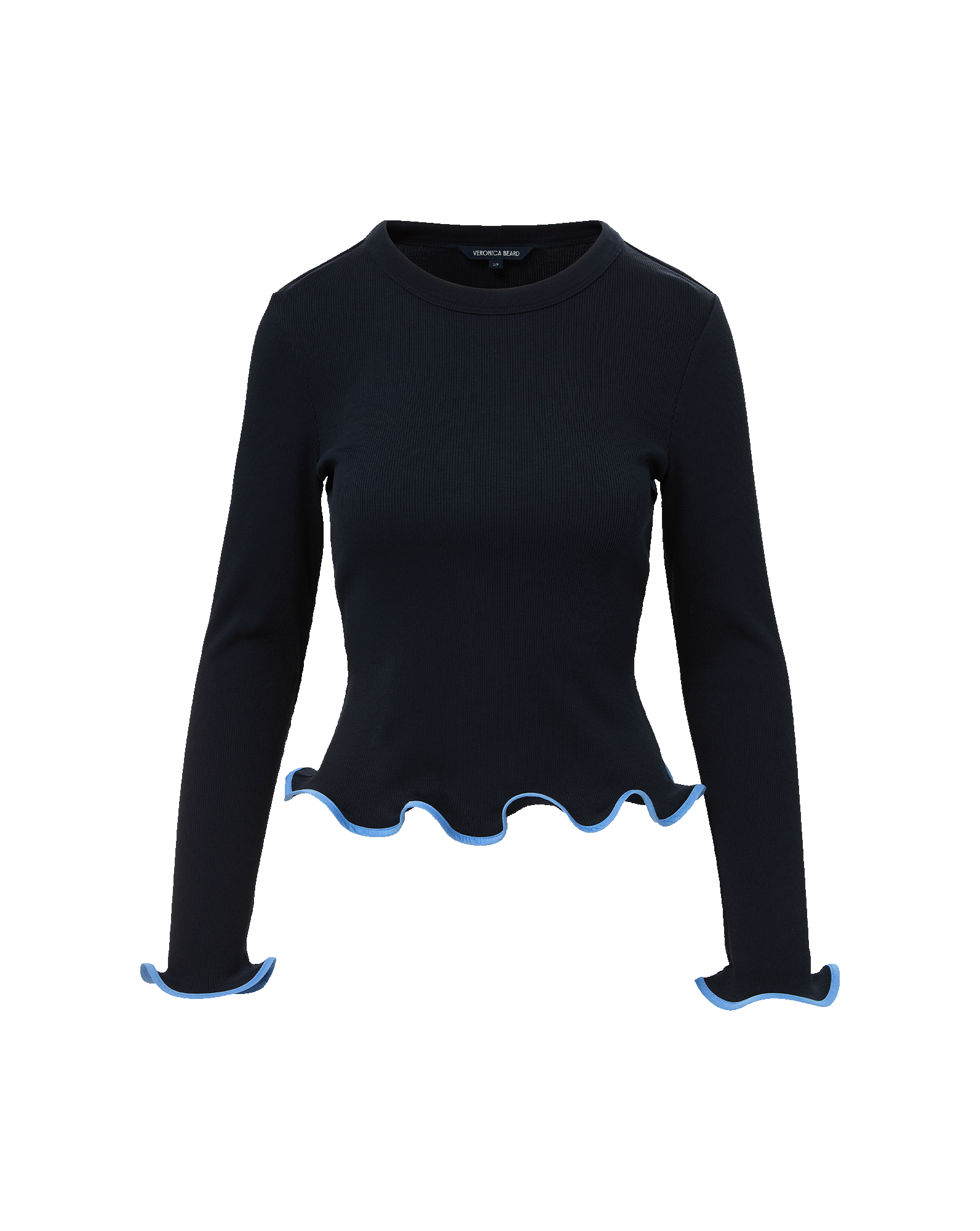 Veronica Beard Elianne Ruffle-Trim T-Shirt - Navy