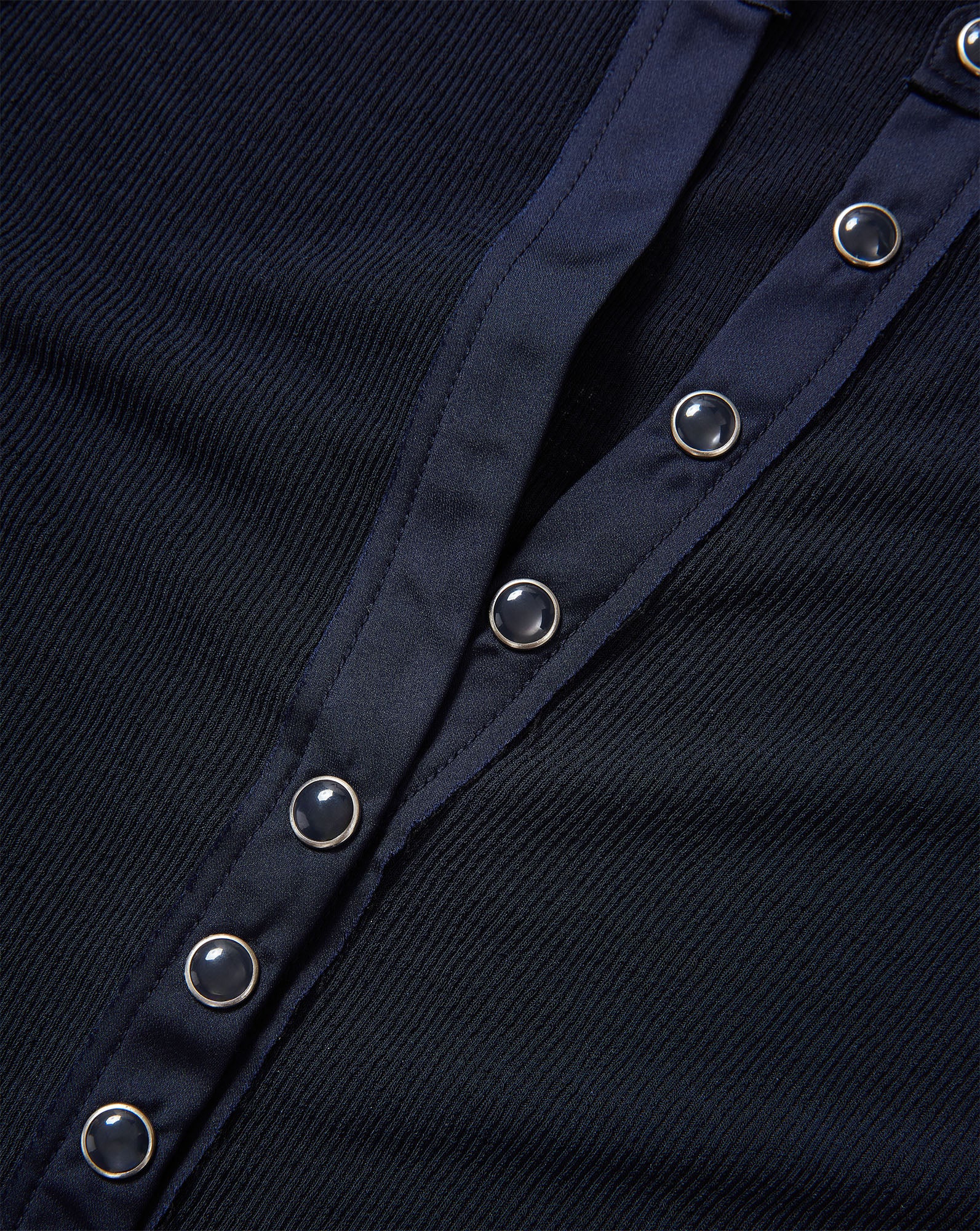 Veronica Beard Drexler Ribbed Henley Top - Navy