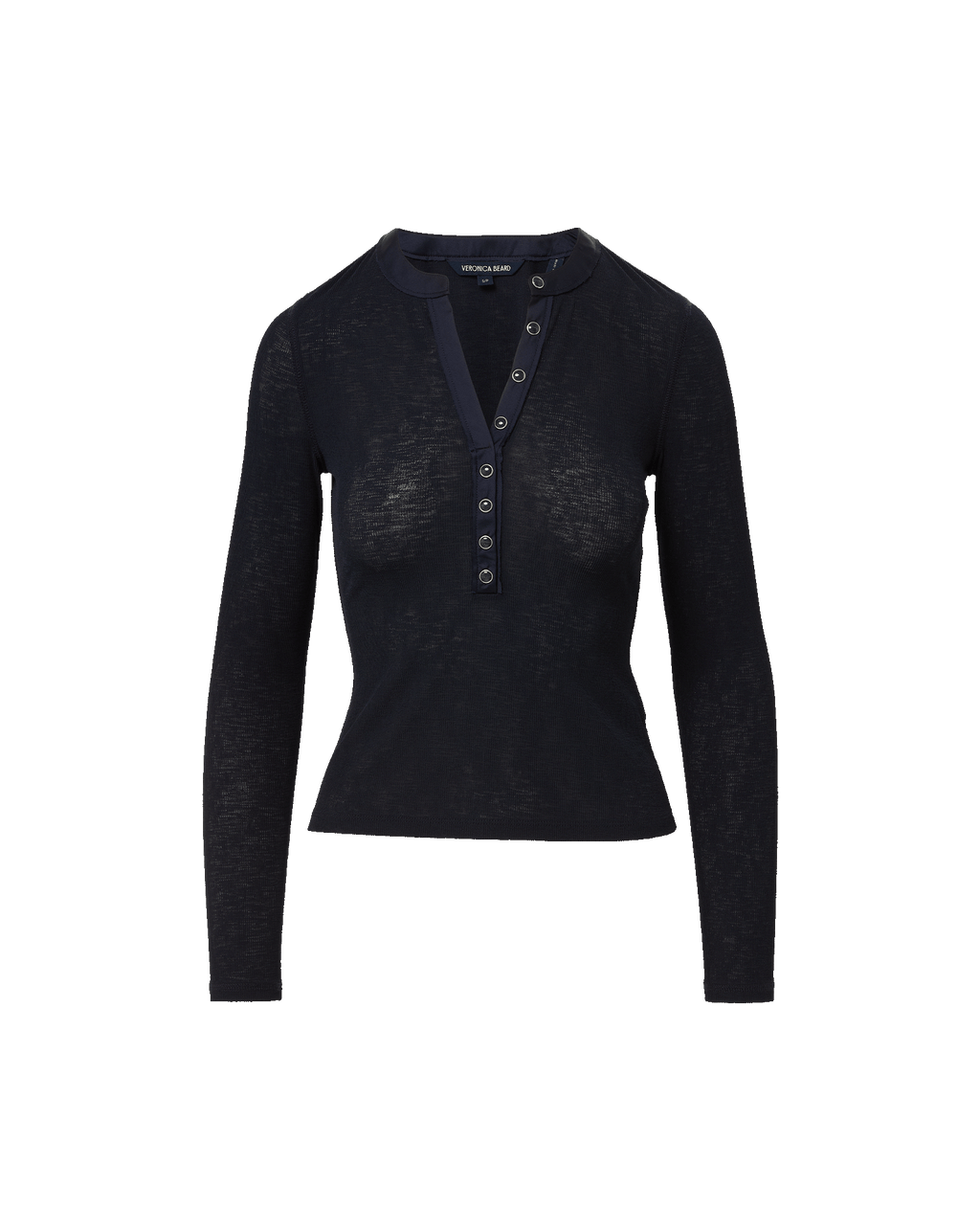 Veronica Beard Drexler Ribbed Henley Top - Navy