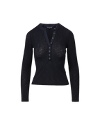 Veronica Beard Drexler Ribbed Henley Top - Navy