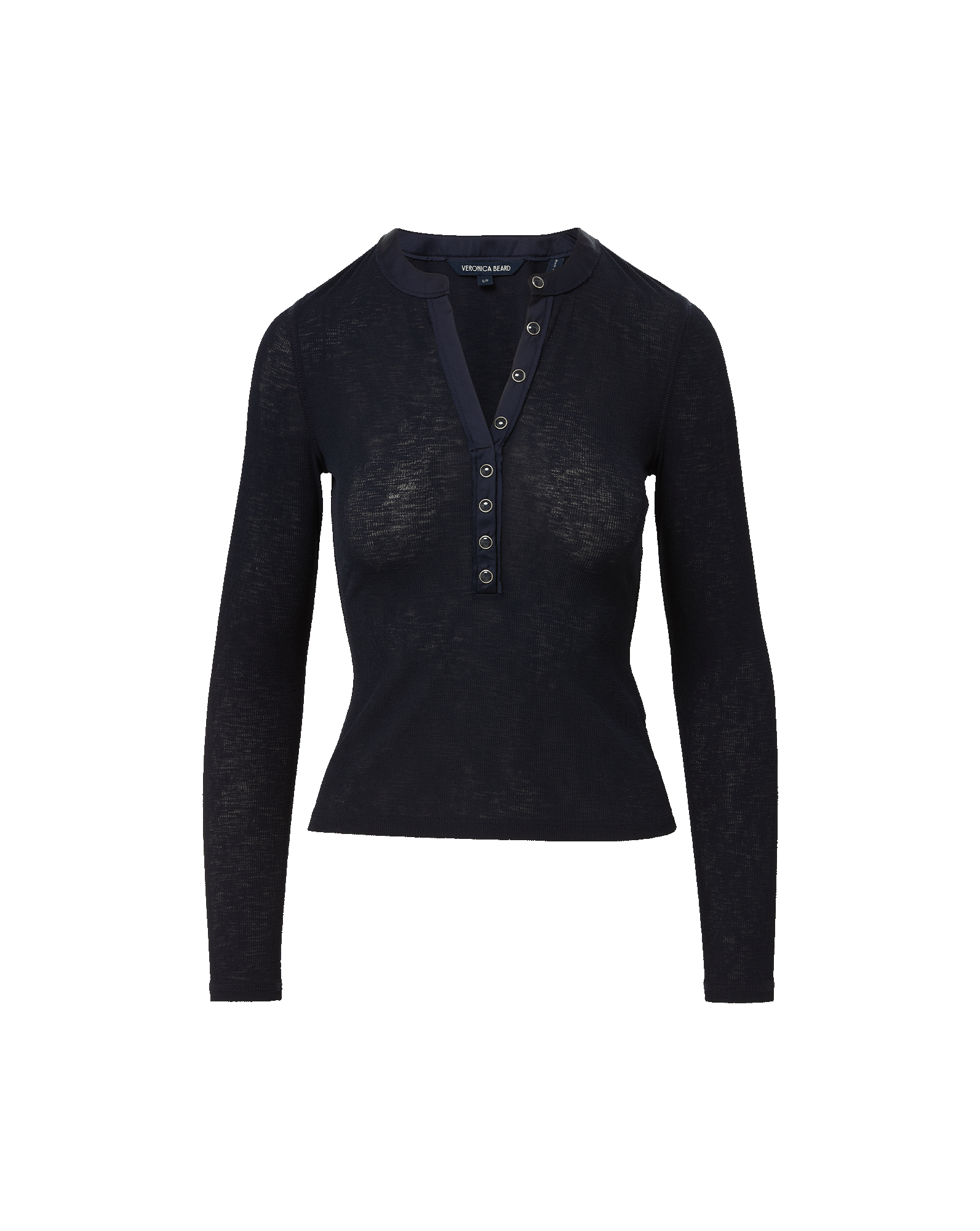 Veronica Beard Drexler Ribbed Henley Top - Navy