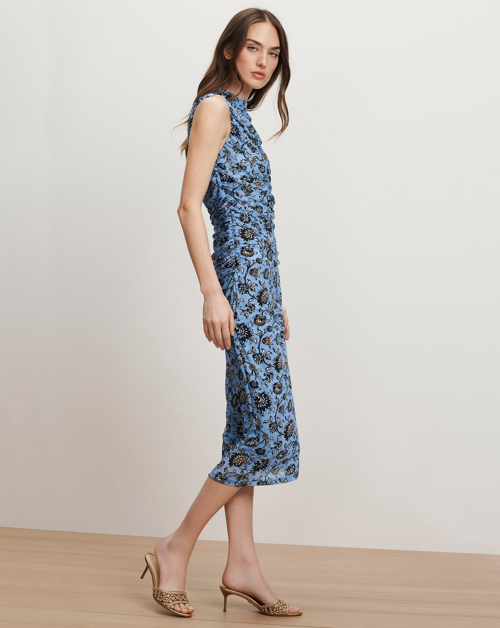Veronica Beard Sylviani Floral Midi Dress - Ice Blue Multi