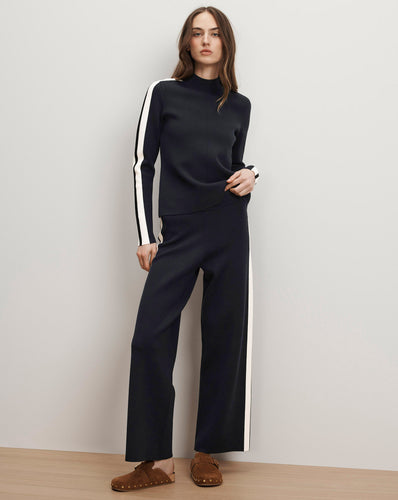 Veronica Beard Jenkins Knit Wide-Leg Pant - Navy