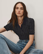 Veronica Beard Benedetta Plaid Polo Shirt - Navy/White Multi