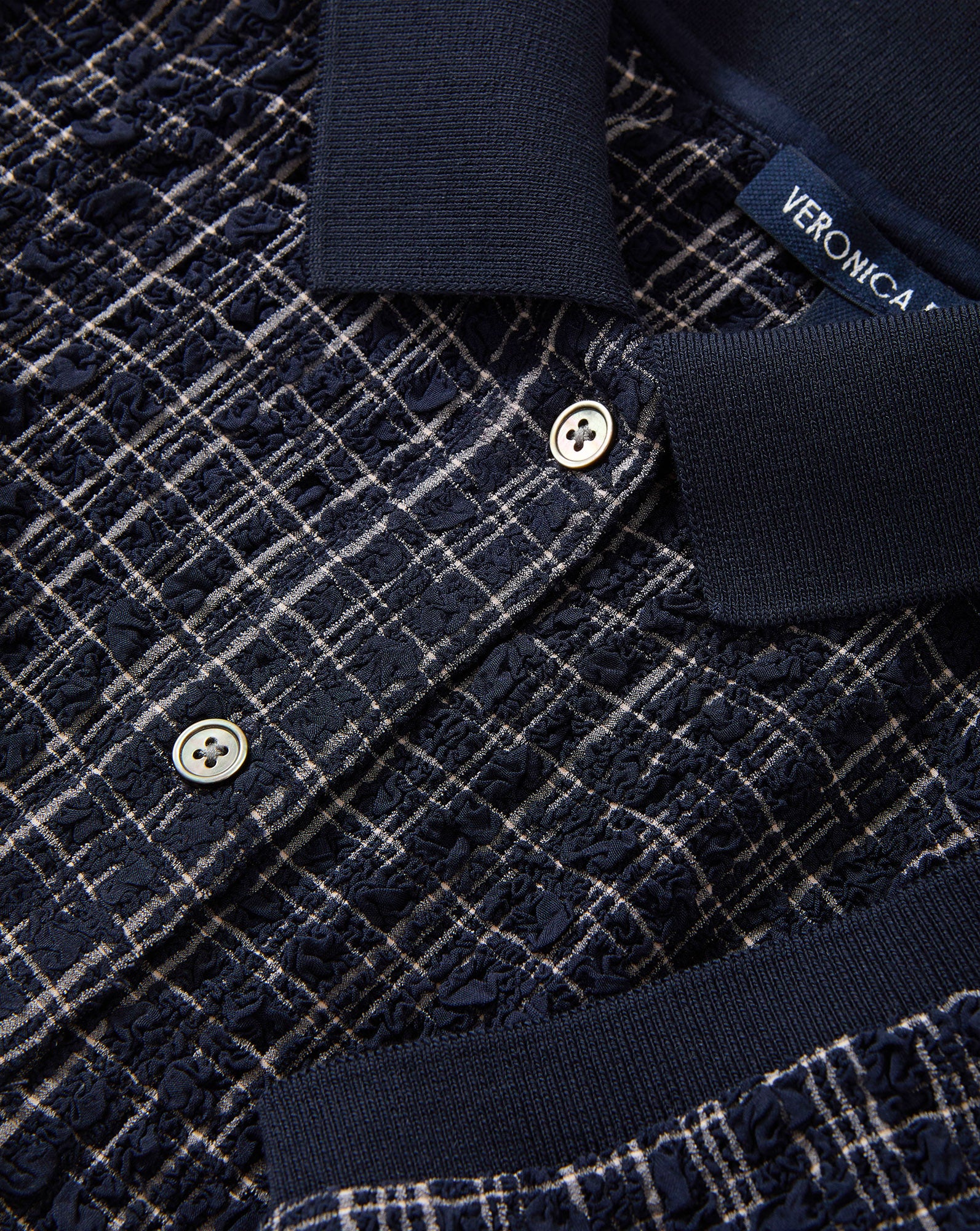 Veronica Beard Benedetta Plaid Polo Shirt - Navy/White Multi