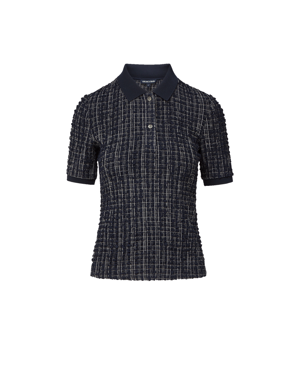 Veronica Beard Benedetta Plaid Polo Shirt - Navy/White Multi