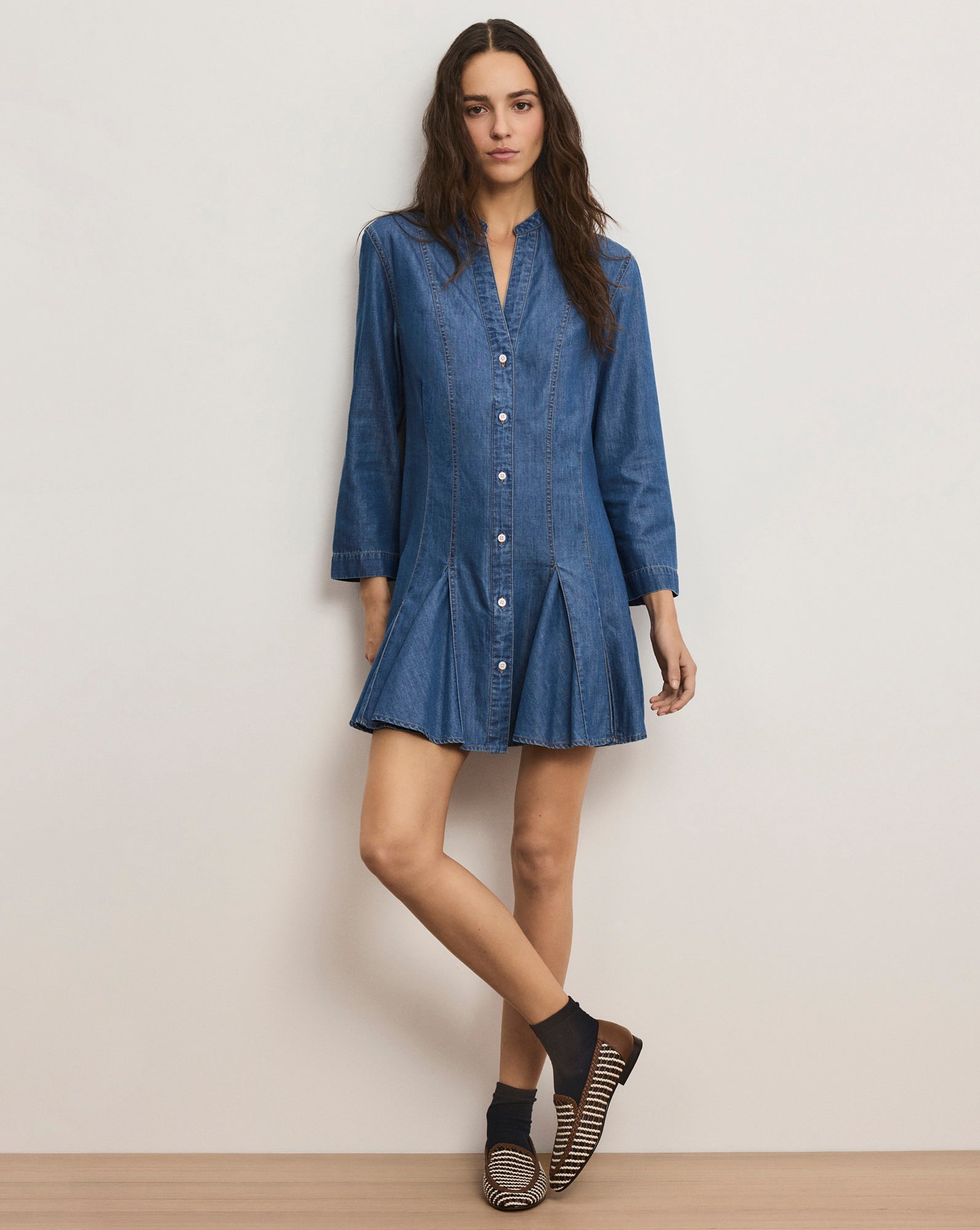 blue long sleeve dress mini Korinda Mini Shirtdress in Blue