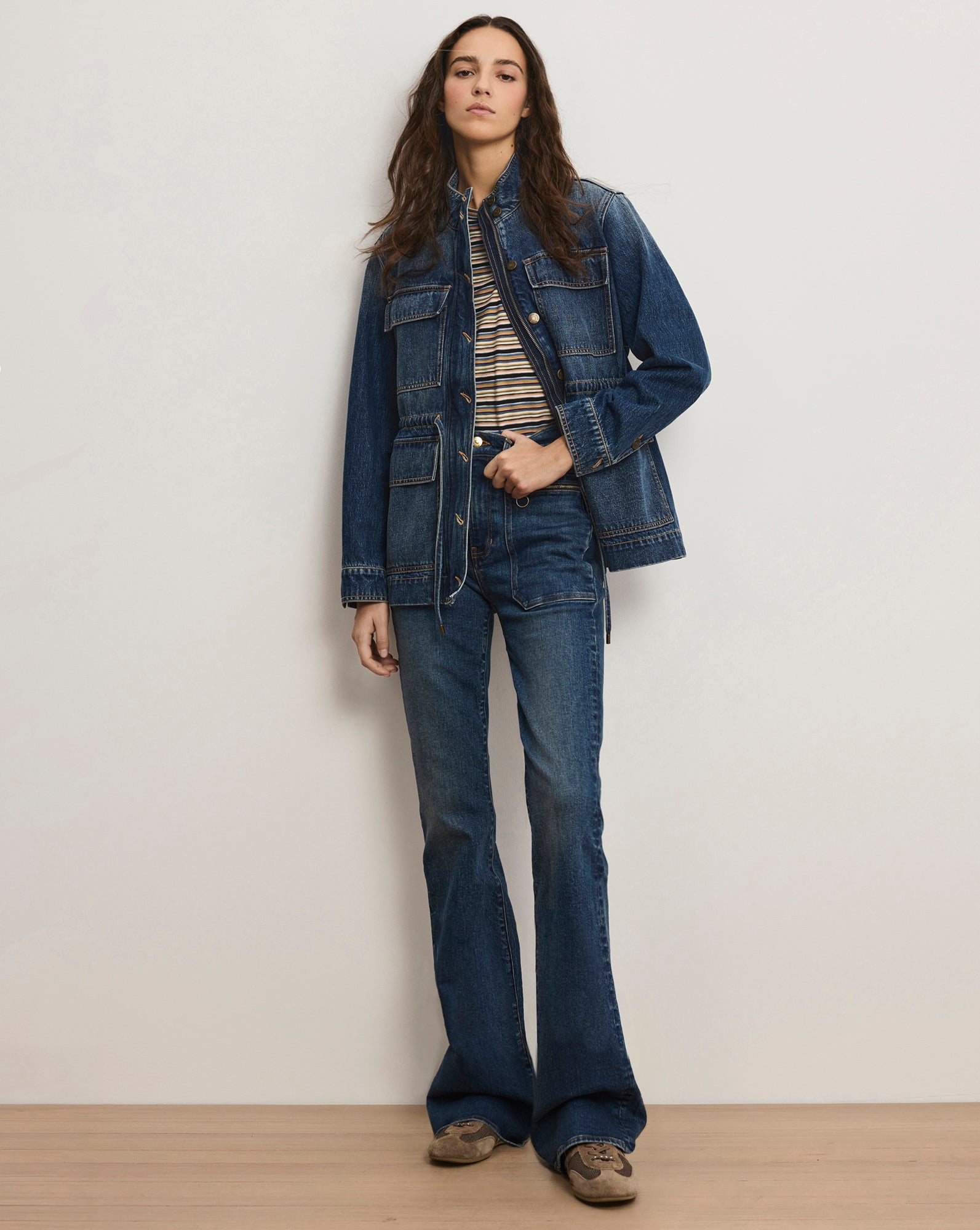 Beverly Patch-Pocket Skinny-Flare Jean in City Lights Medium Wash