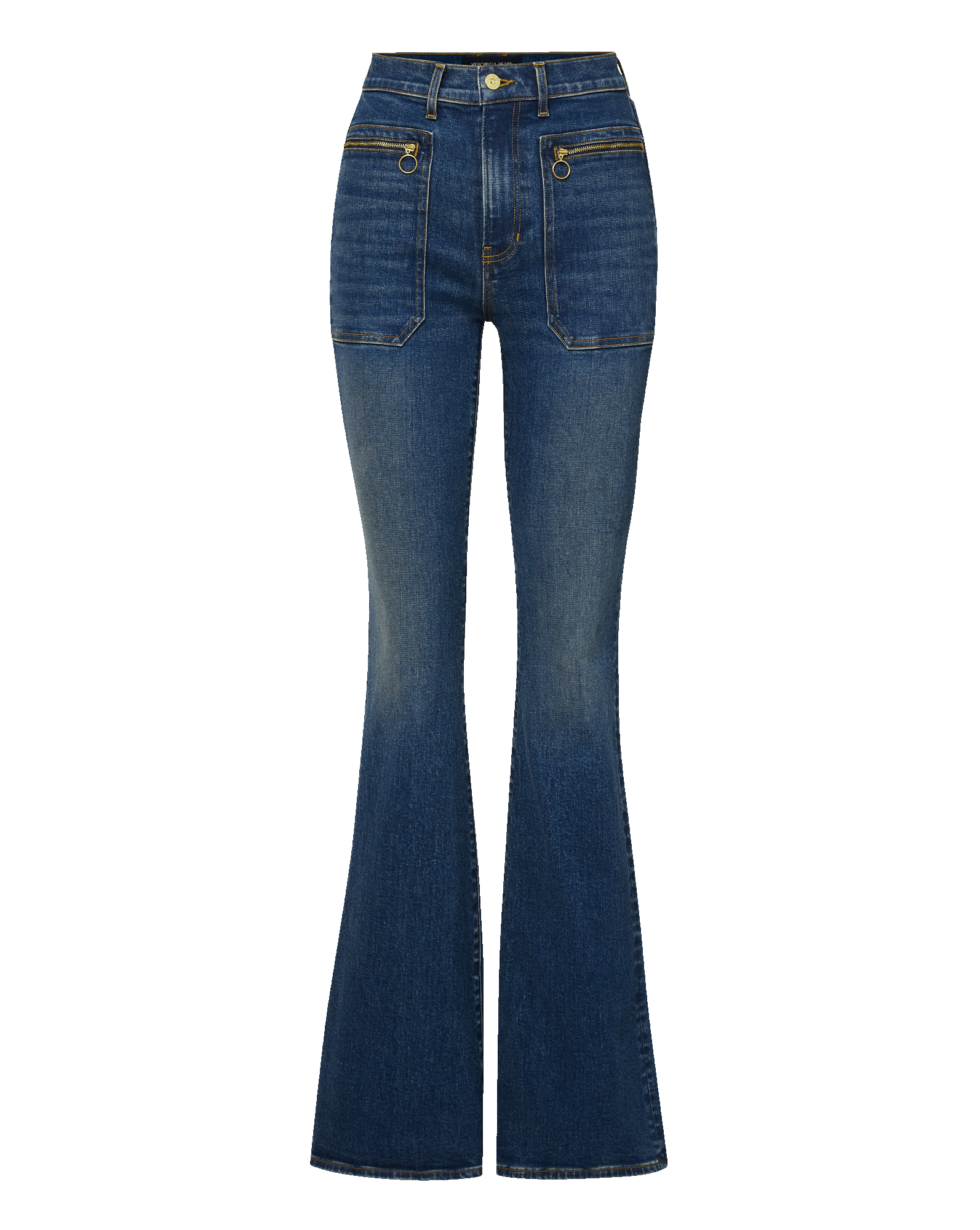 1818 POCKET FLARE DENIM Beverly Patch-Pocket Skinny-Flare Jean in City Lights Medium Wash
