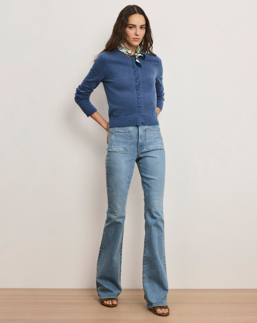Veronica Beard Beverly Patch-Pocket Skinny-Flare Jean - Silverwood Blue