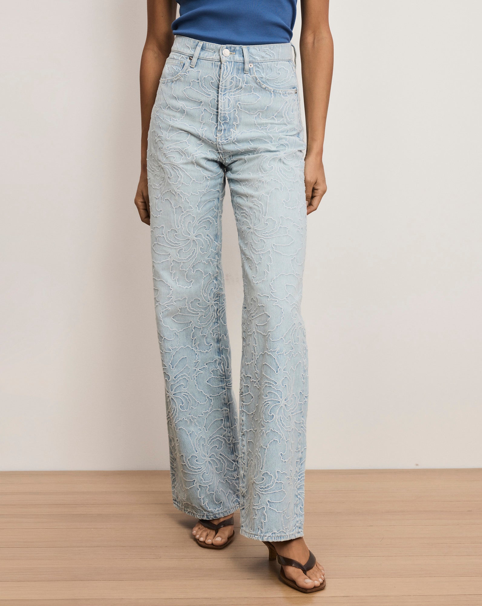 Taylor Embroidered Wide-Leg Jean in Sun Spark Light Wash