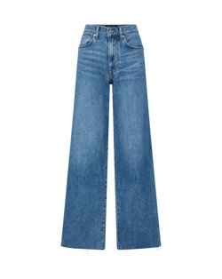Veronica Beard Blue denim wide-leg jeans with frayed hem.