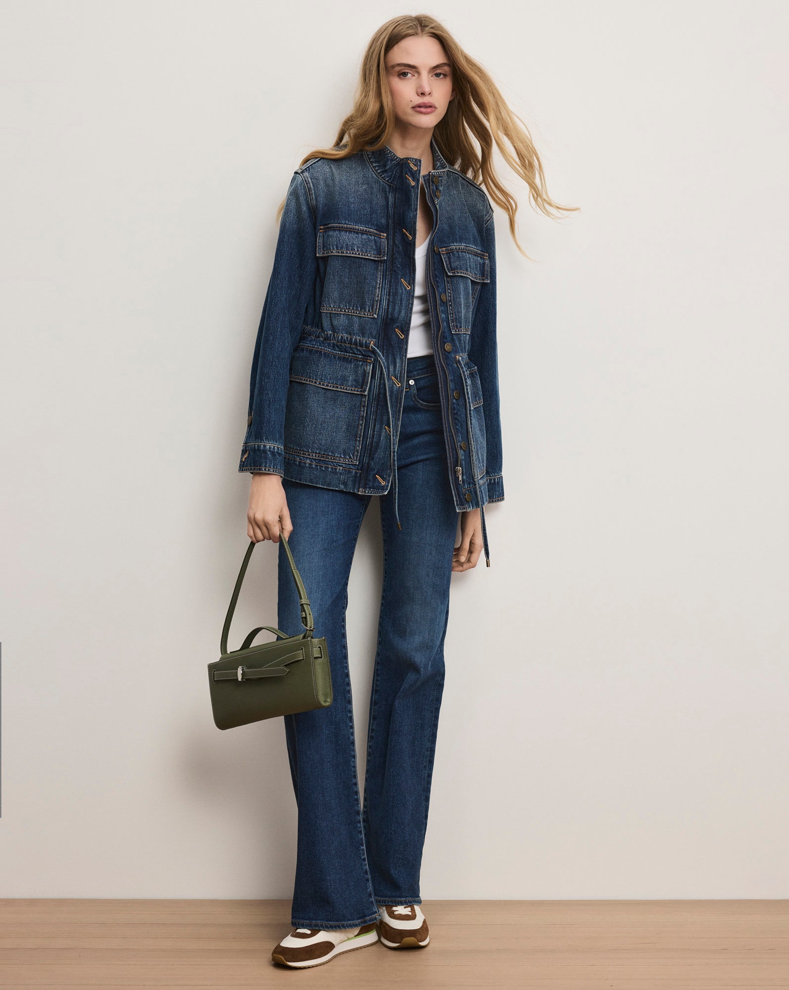 Truman Belted Denim Jacket in Blue City Lights | Veronica Beard