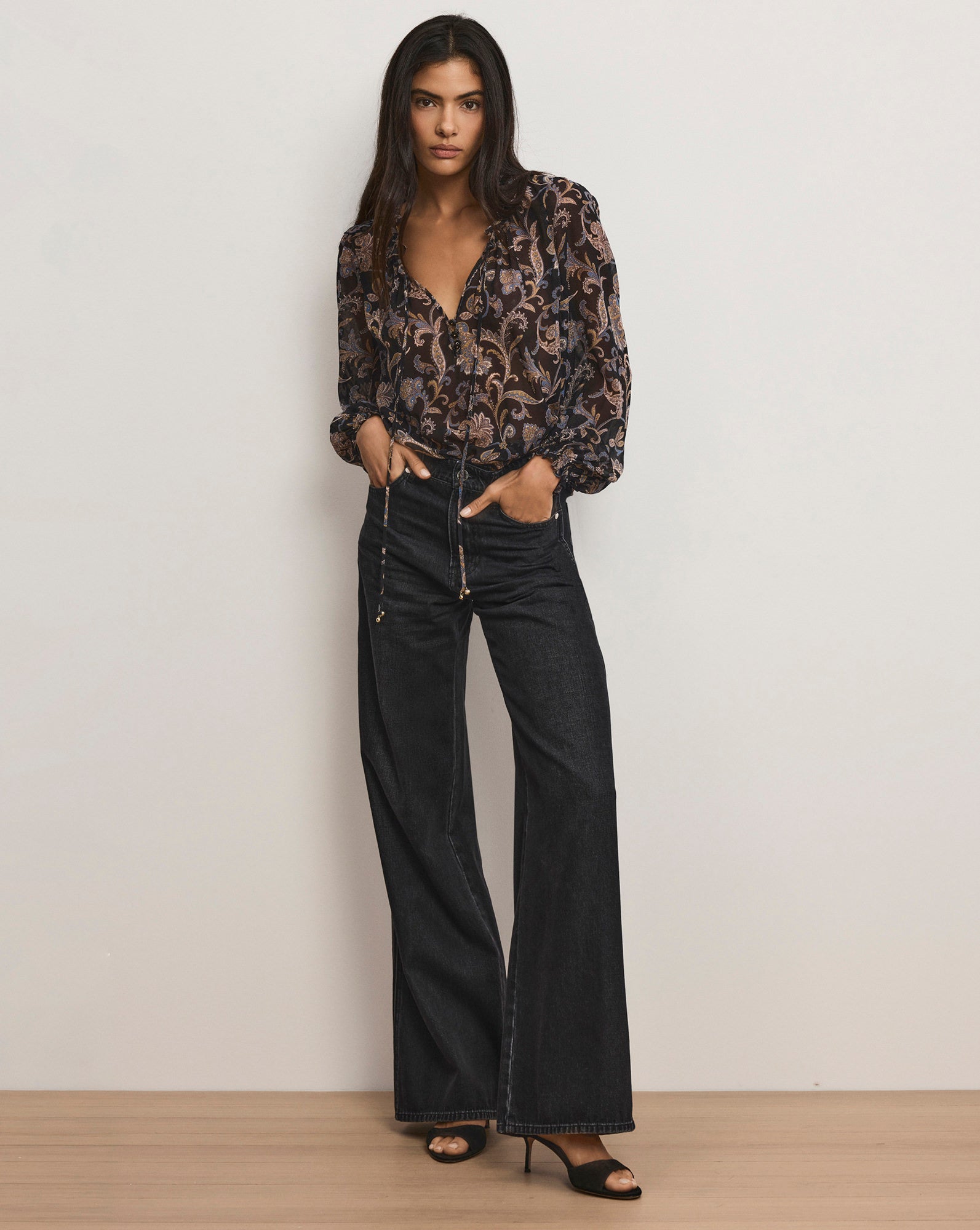Veronica Beard Kasey Wide-Leg Jean - Washed Onyx