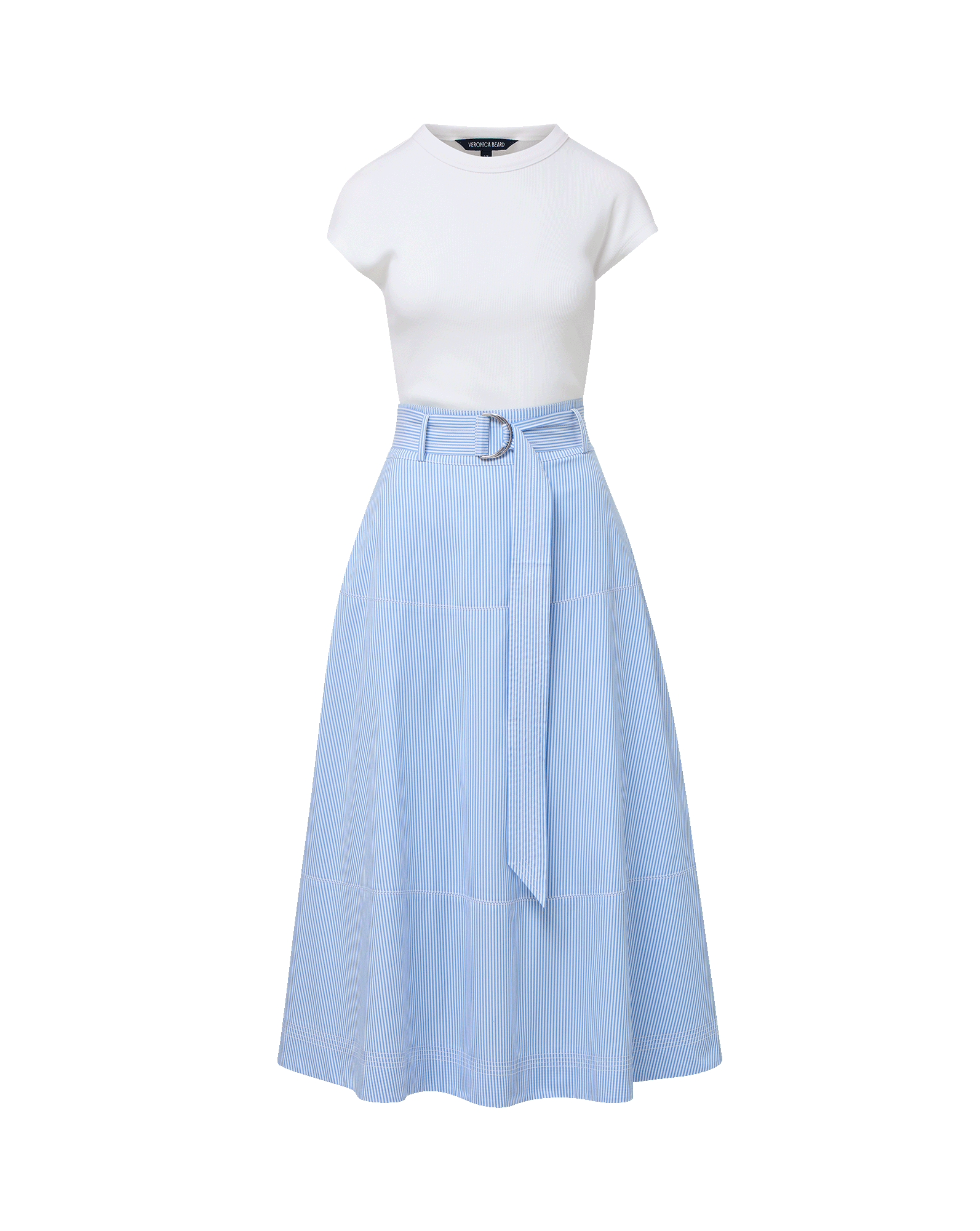 Belmar Mixed-Media Midi Dress in Blue & White Stripe | Veronica Beard Belmar Mixed-Media Midi Dress in Blue & White Stripe | Veronica Beard
