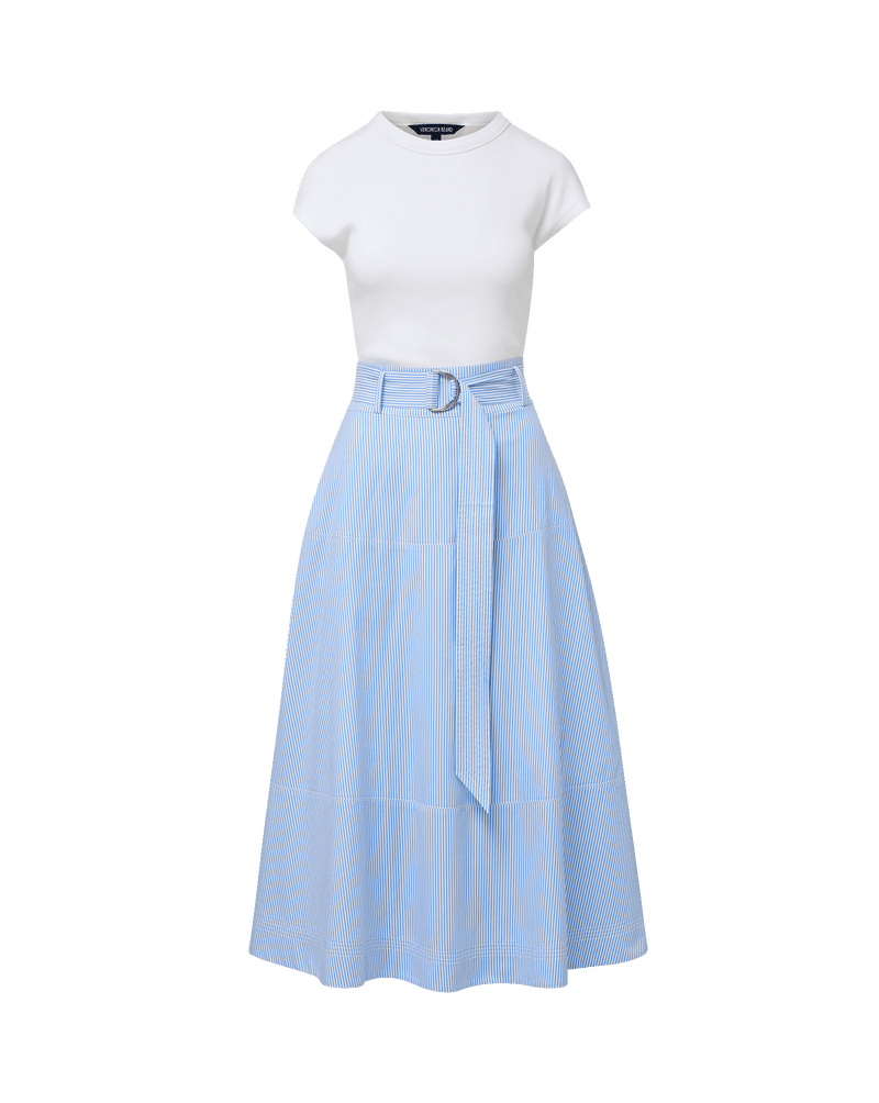 Mackey Paisley Halter Midi Dress in Dove White MultiBlue & White