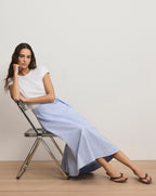 Veronica Beard Belmar Mixed-Media Midi Dress - Blue/White Stripe