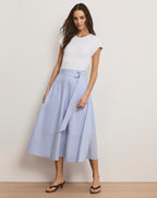 Veronica Beard Belmar Mixed-Media Midi Dress - Blue/White Stripe