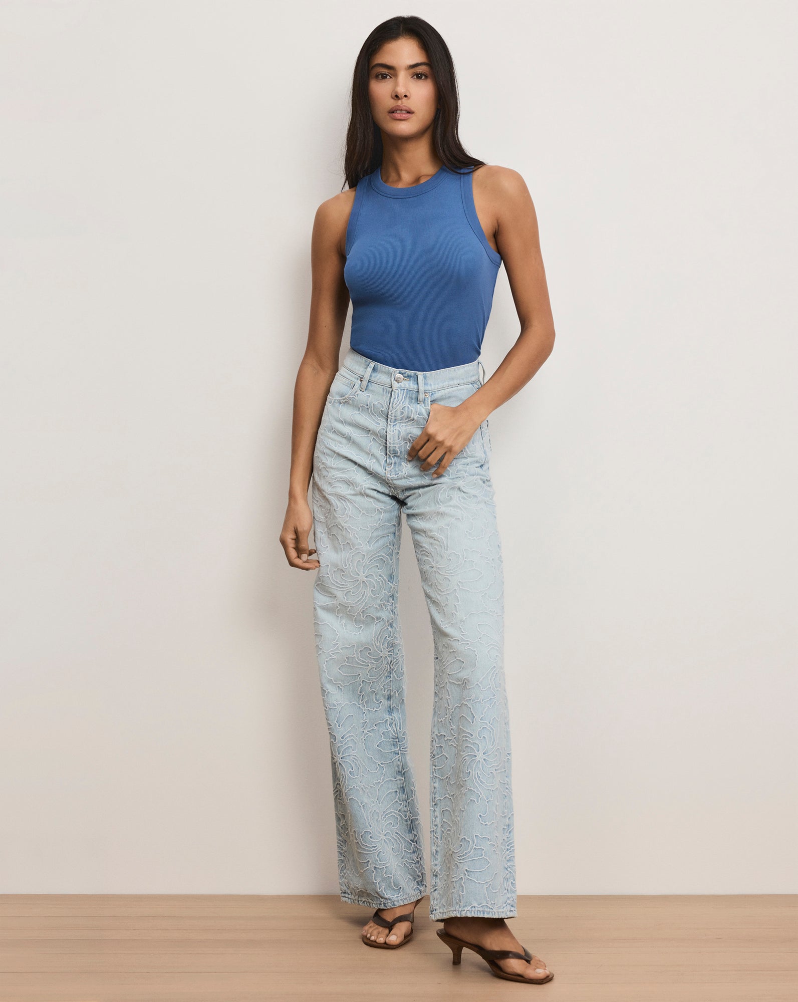 Jordyn Racer Front Cropped Tank Top in Blue Coast | Veronica Beard