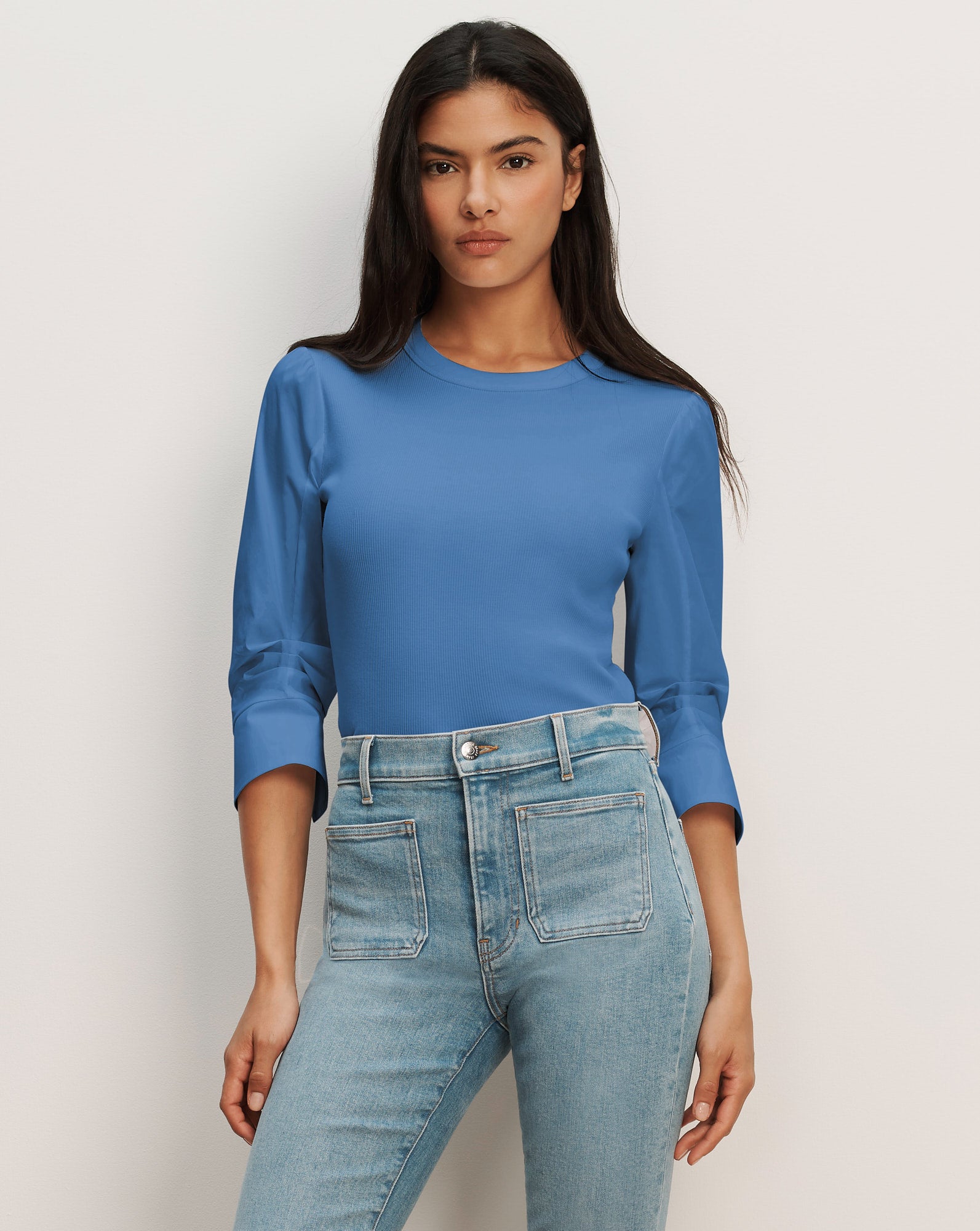 Junia Mixed-Media T-Shirt in Blue Coast | Veronica Beard