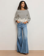 Veronica Beard Hovey Striped Lace T-Shirt - Dove White/Navy Stripe