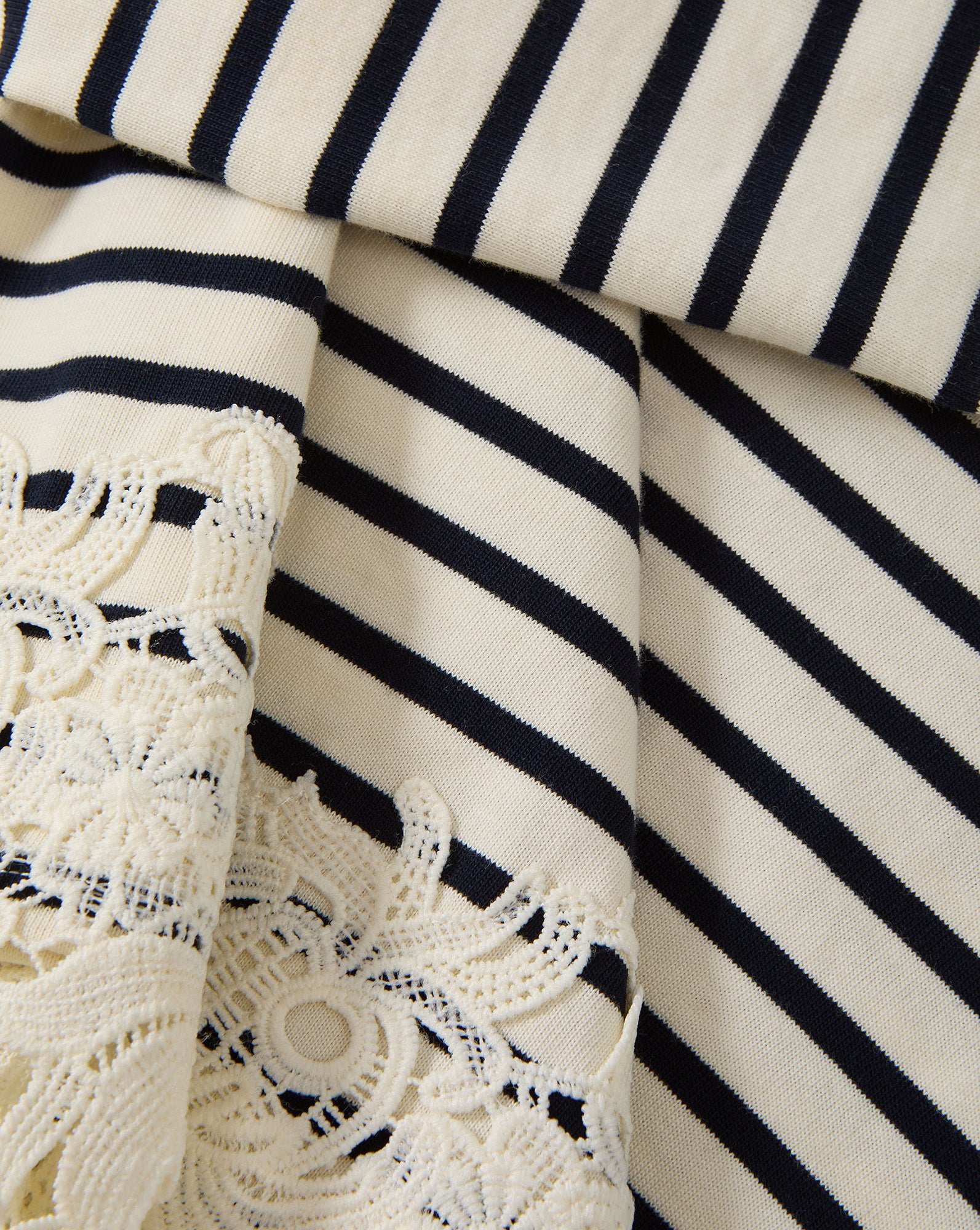 Veronica Beard Hovey Striped Lace T-Shirt - Dove White/Navy Stripe
