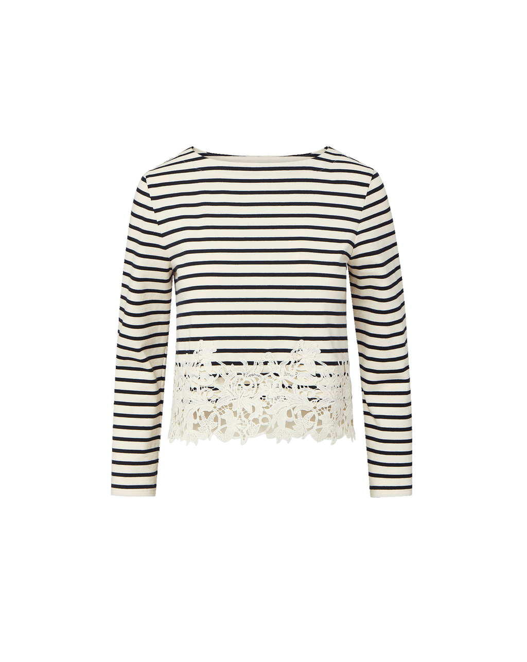 Veronica Beard Hovey Striped Lace T-Shirt Dove White/Navy Stripe