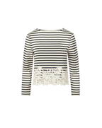 Veronica Beard Hovey Striped Lace T-Shirt Dove White/Navy Stripe