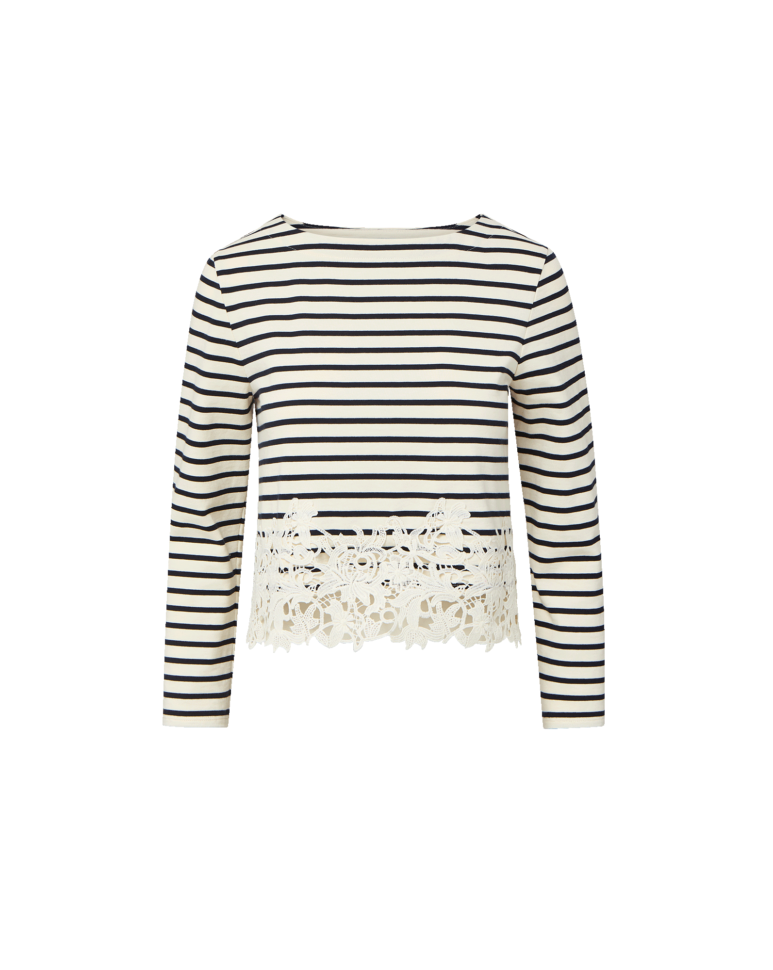 Hovey Striped Lace T-Shirt in White & Navy Stripe | Veronica Beard