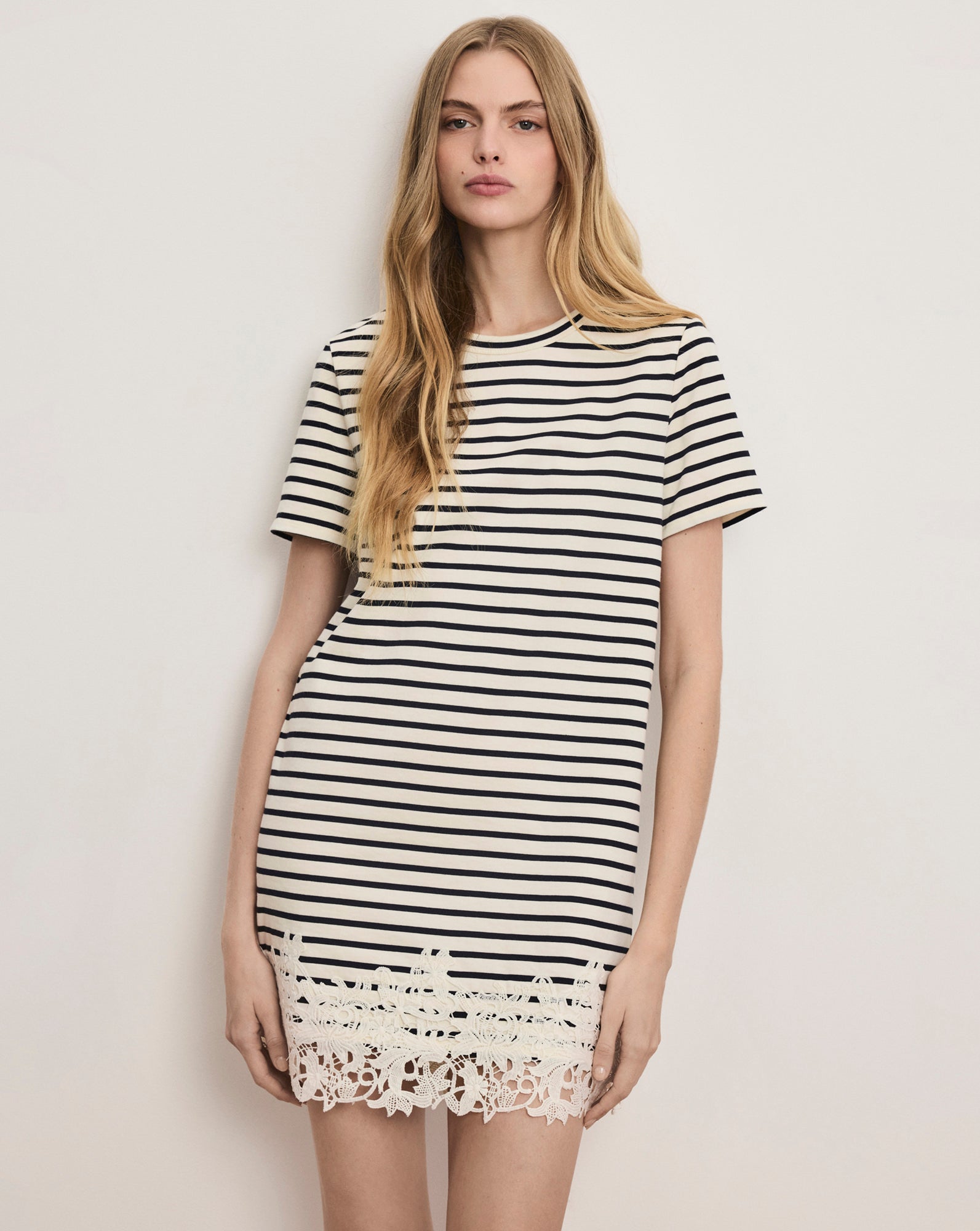 Veronica Beard Rhue Striped Lace-Hem Mini Dress - Dove/Navy
