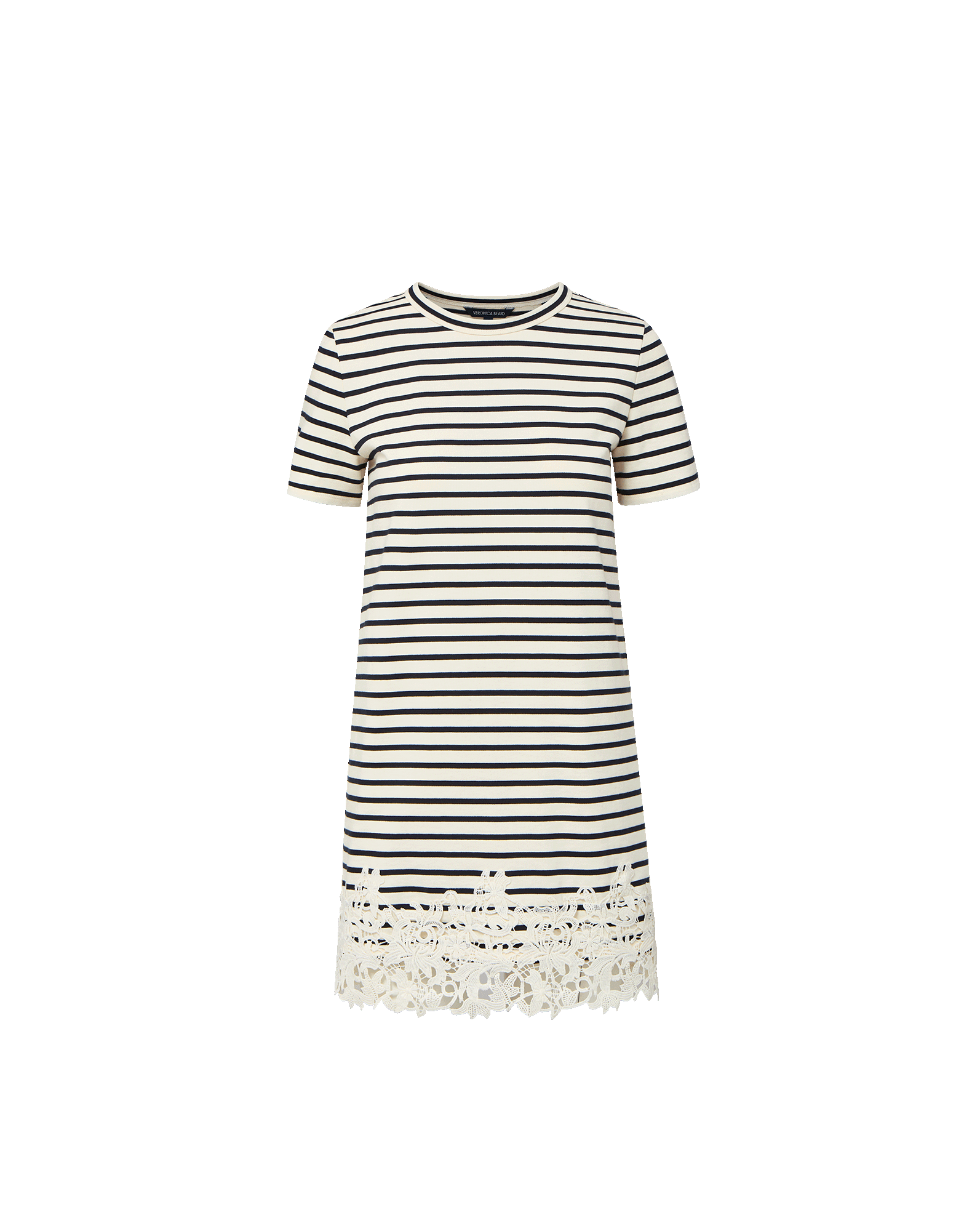 Veronica Beard Women's Rhue Striped Cotton Lace-Hem T-Shirt Dress - Dove Navy Stripe - Size Large Veronica Beard Women's Rhue Striped Cotton Lace-Hem T-Shirt Dress - Dove Navy Stripe - Size Large