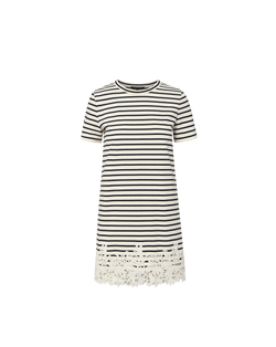 Veronica Beard Rhue Striped Lace-Hem Mini Dress Dove White/Navy Stripe