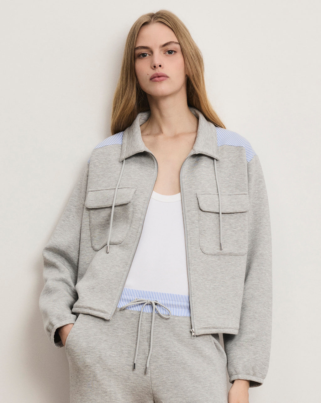 Veronica Beard Stellant Stretch-Scuba Jacket - Light Heather Grey