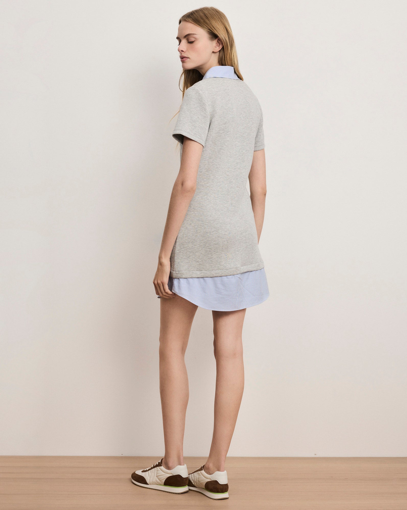 Kenwood Mixed-Media Mini Dress in Light Heather Grey | Veronica Beard