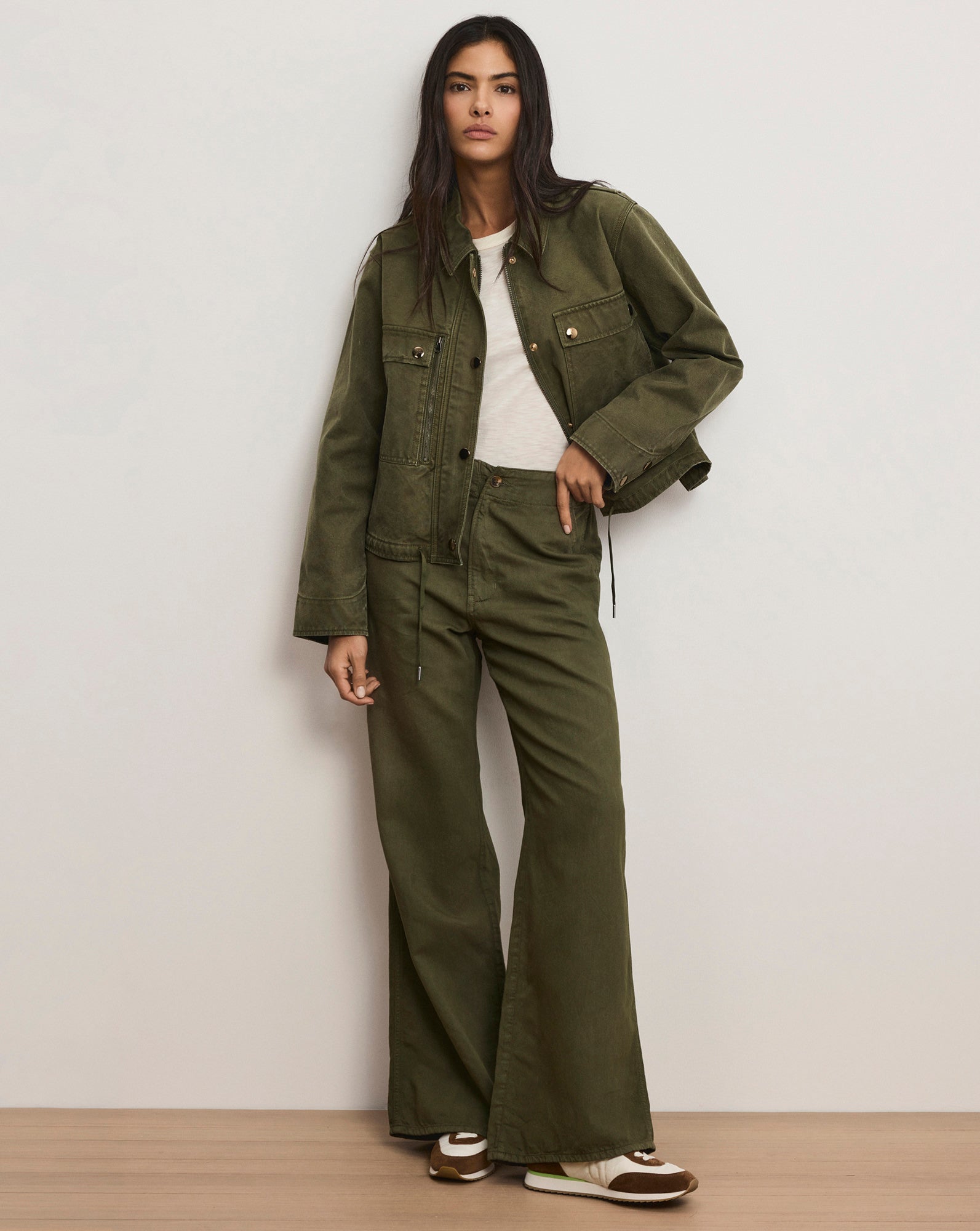 Kasey Wide-Leg Pant in Army Green | Veronica Beard